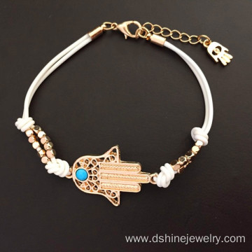 Gold Hamsa Evil Eye Diamond Necklace With Turquoise Beads